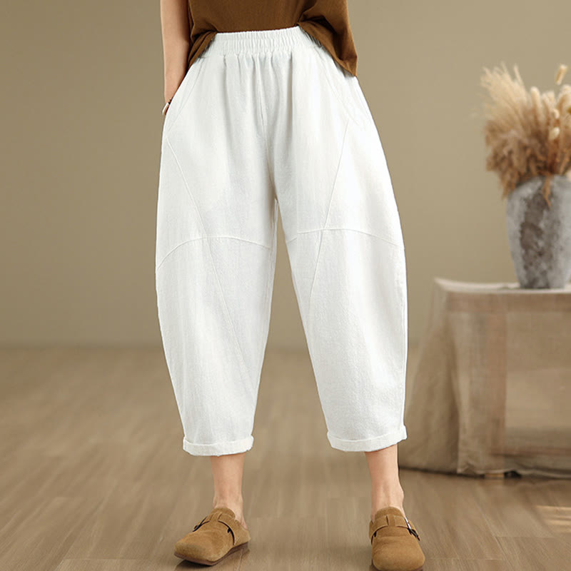 Buddha Stones Spring 7-8 Length Solid Color Women's Harem Pants With Pockets - image 24