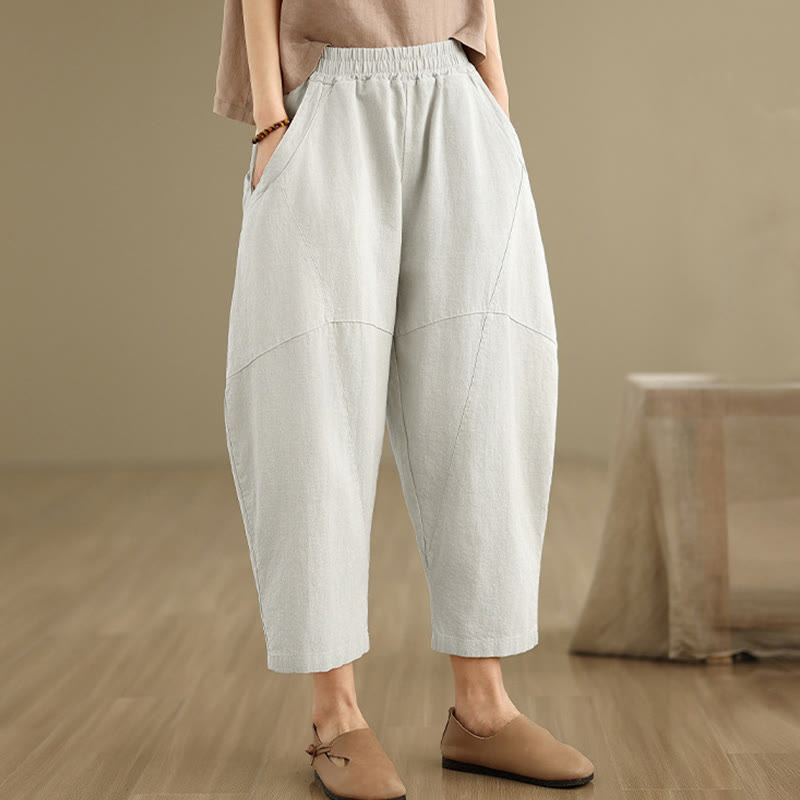 Buddha Stones Spring 7-8 Length Solid Color Women's Cotton Linen Harem Pants With Pockets - image 6
