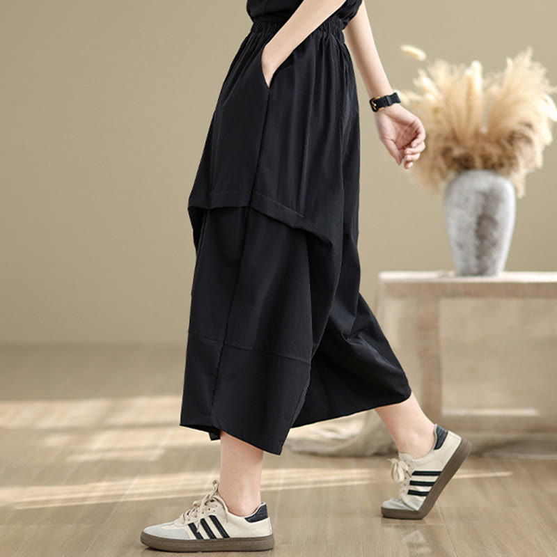 Buddha Stones Summer Irregular Pleating Design Cotton Women's Wide Leg Pants With Pockets - image 11