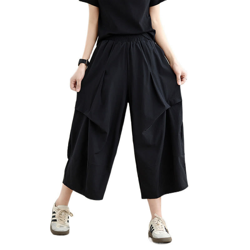 Buddha Stones Summer Irregular Pleating Design Cotton Women's Wide Leg Pants With Pockets - image 12