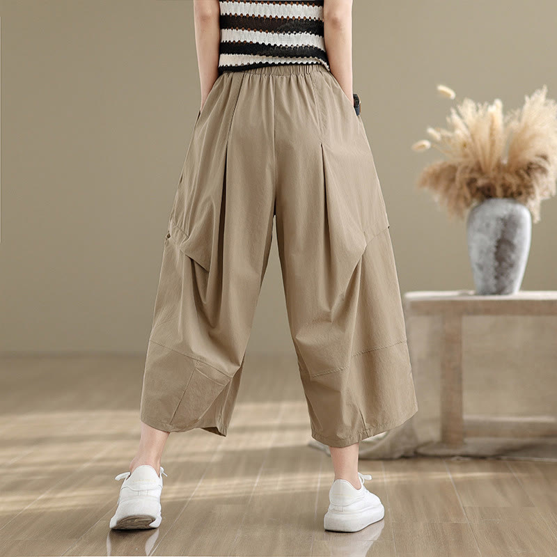 Buddha Stones Summer Irregular Pleating Design Cotton Women's Wide Leg Pants With Pockets - image 2