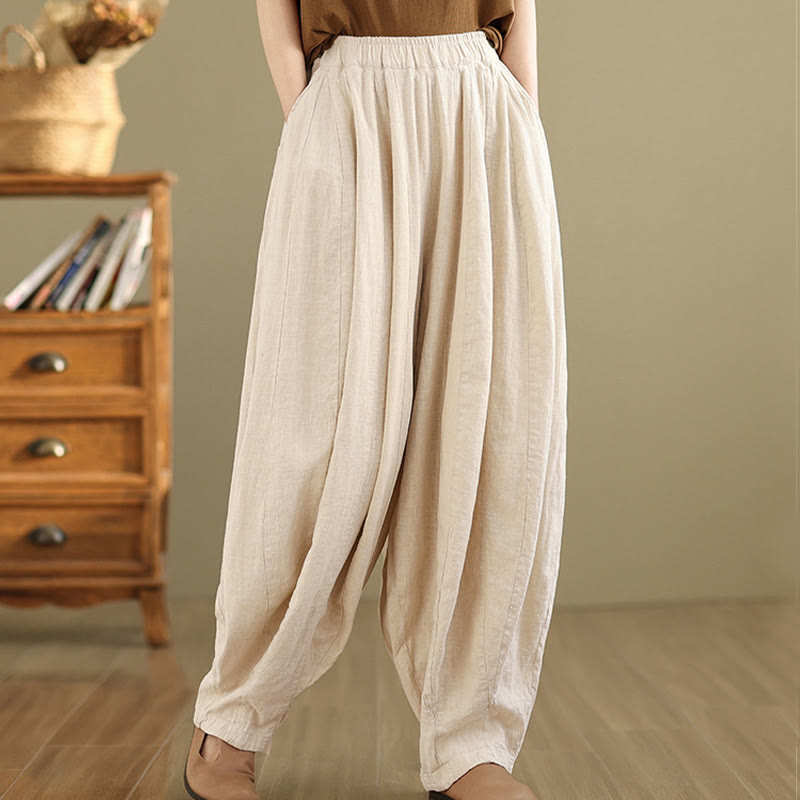 Buddha Stones Vintage Patchwork Lantern Design Cotton Linen Women's Wide Leg Pants With Pockets - image 20