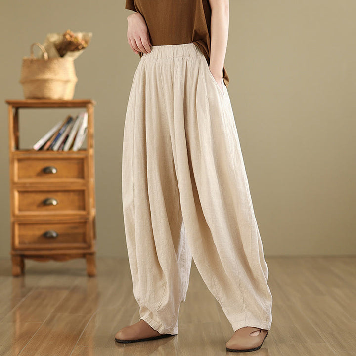 Buddha Stones Vintage Patchwork Lantern Design Cotton Linen Women's Wide Leg Pants With Pockets - image 22