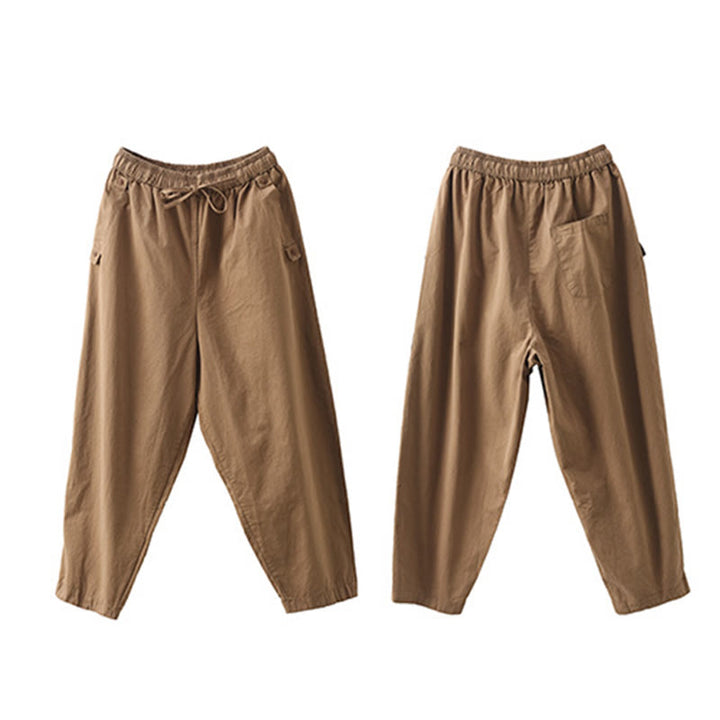 Buddha Stones Casual Plain Patched Cuff Design Women's Cotton Harem Cropped Pants With Pockets - image 8