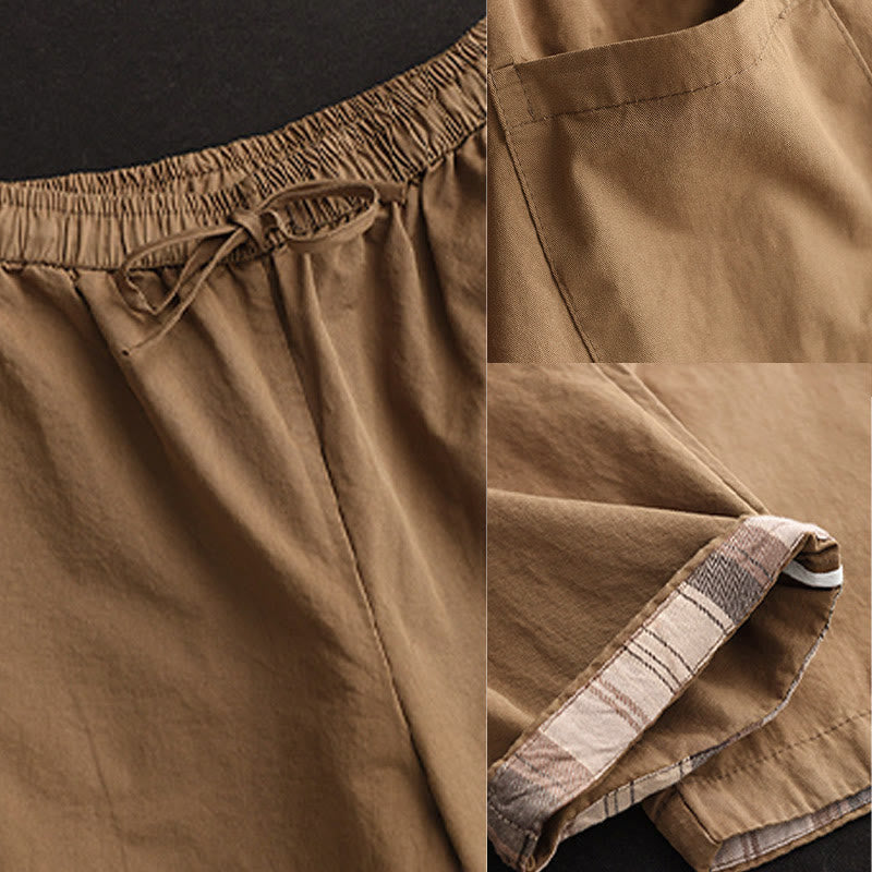 Buddha Stones Casual Plain Patched Cuff Design Women's Cotton Harem Cropped Pants With Pockets - image 7