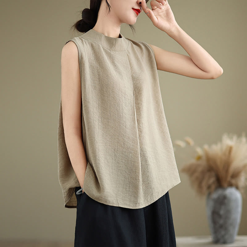 Buddha Stones Casual Plain Back Buttom Design Stand Collar Cotton Linen Women's Sleeveless Vest - PaleGoldenrod - US8-10，UK/AU12-14，EU40-42 (2XL) - image 11