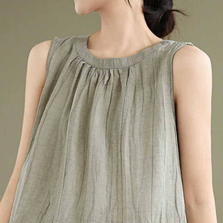 Buddha Stones Summer Wrinkles Simple Design Crew Neck Women's Sleeveless Vest Waistcoat - image 4