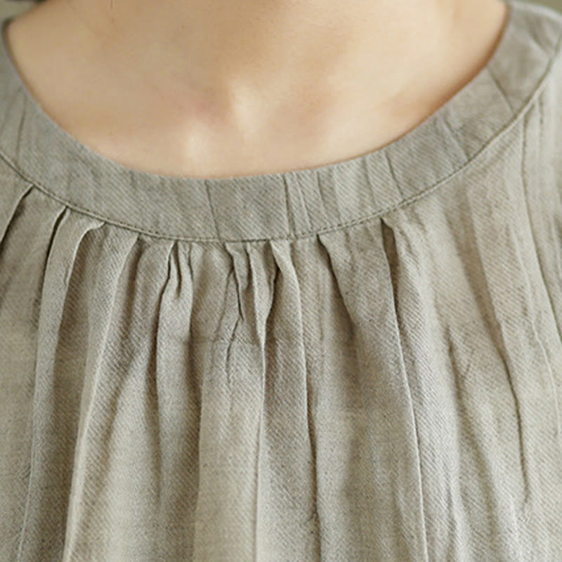 Buddha Stones Summer Wrinkles Simple Design Crew Neck Cotton Linen Women's Sleeveless Vest Waistcoat - image 5