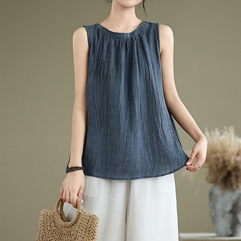 Buddha Stones Summer Wrinkles Simple Design Crew Neck Women's Sleeveless Vest Waistcoat - image 16
