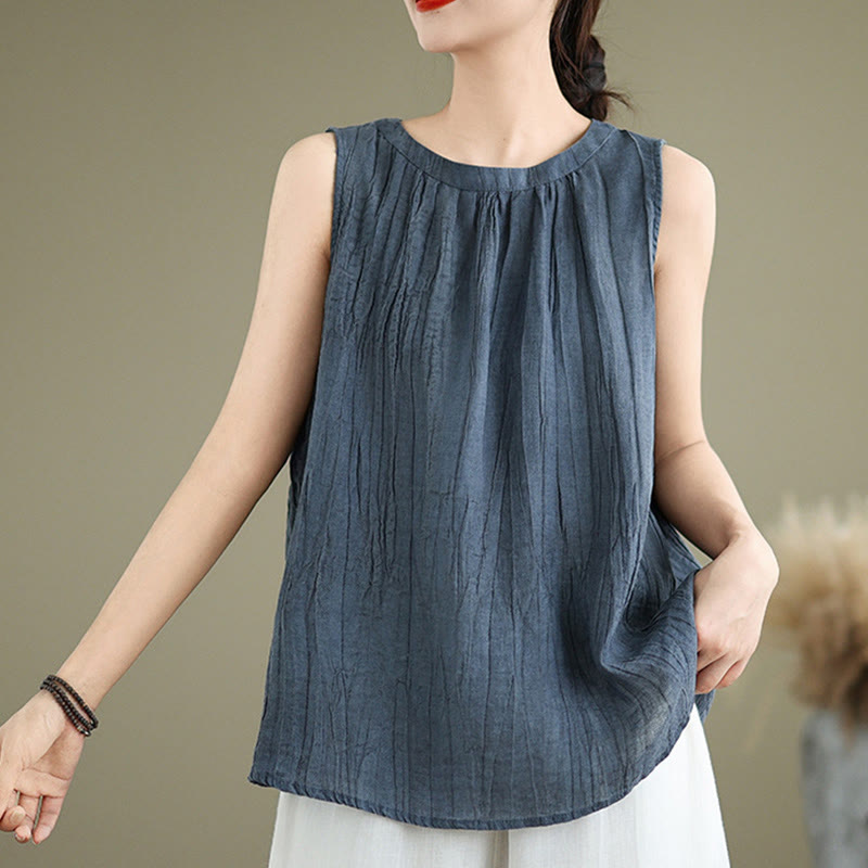 Buddha Stones Summer Wrinkles Simple Design Crew Neck Women's Sleeveless Vest Waistcoat - image 17