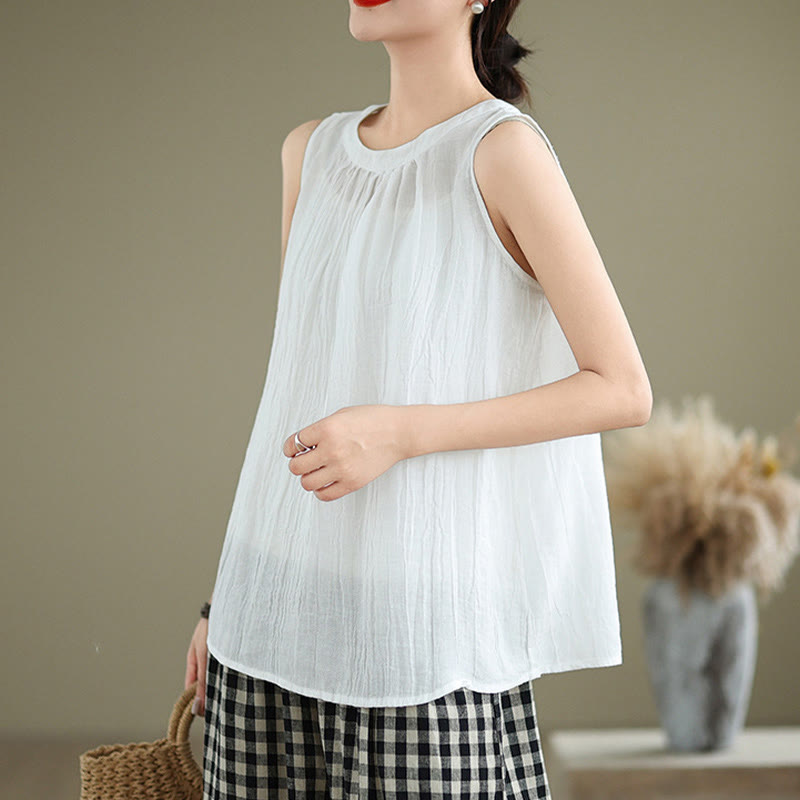 Buddha Stones Summer Wrinkles Simple Design Crew Neck Women's Sleeveless Vest Waistcoat - image 12