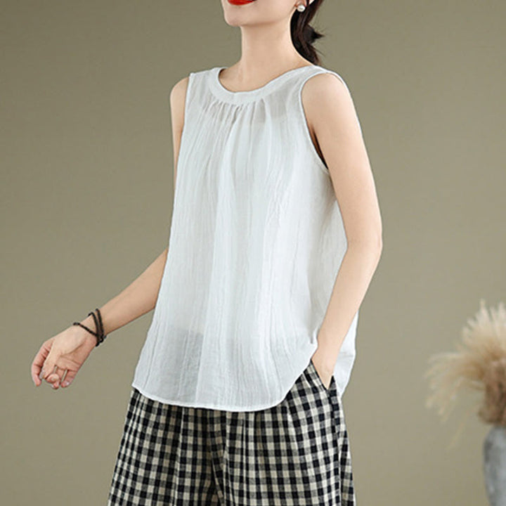 Buddha Stones Summer Wrinkles Simple Design Crew Neck Women's Sleeveless Vest Waistcoat - image 13