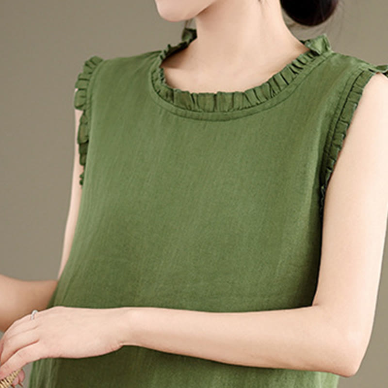 Buddha Stones Summer Ruffled Design Drawstring Crew Neck Women's Sleeveless Vest - image 5