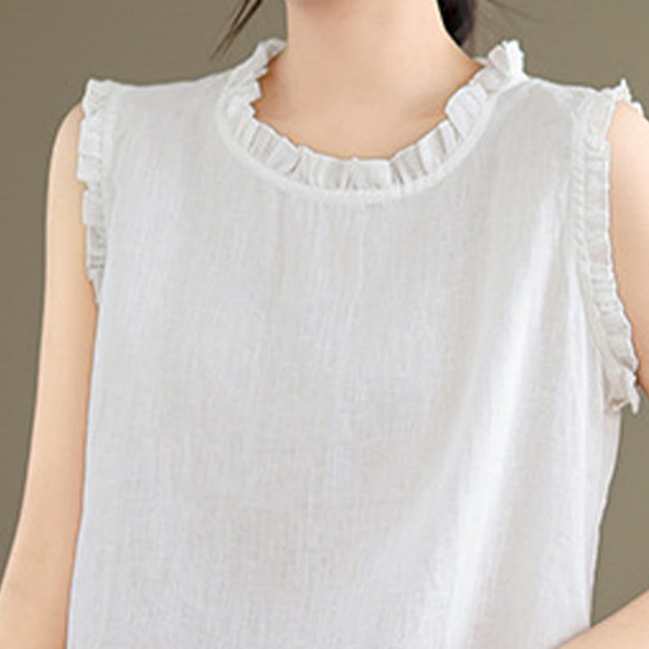 Buddha Stones Summer Ruffled Design Drawstring Crew Neck Women's Sleeveless Vest - image 26