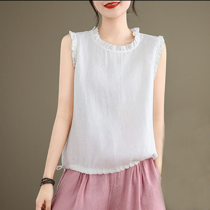 Buddha Stones Summer Ruffled Design Drawstring Crew Neck Women's Sleeveless Vest - image 22