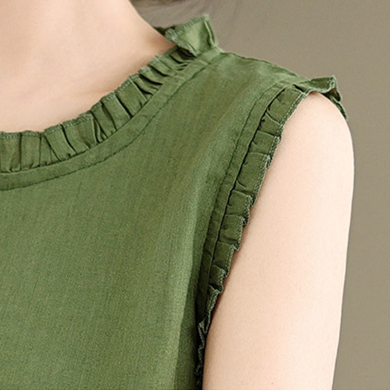 Buddha Stones Summer Ruffled Design Drawstring Crew Neck Women's Sleeveless Vest - image 8