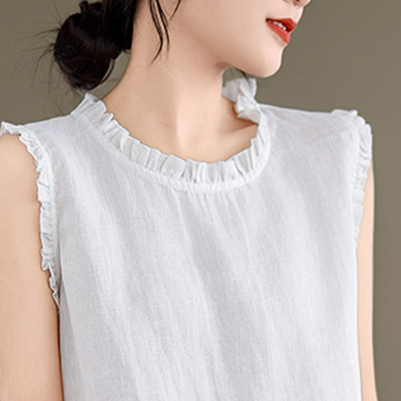 Buddha Stones Summer Ruffled Design Drawstring Crew Neck Women's Sleeveless Vest - image 27