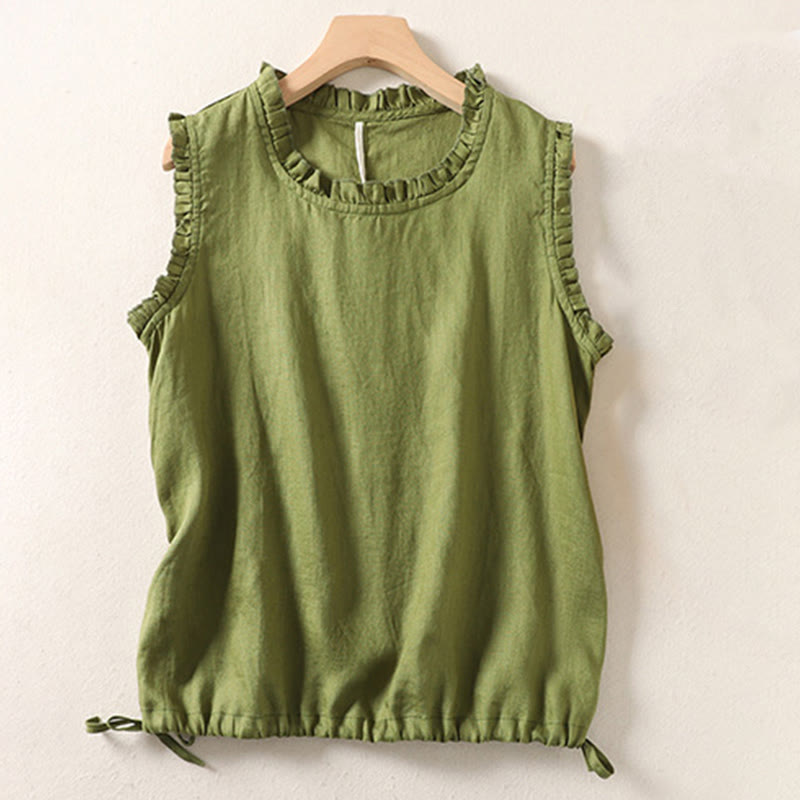 Buddha Stones Summer Ruffled Design Drawstring Crew Neck Women's Sleeveless Vest - image 13