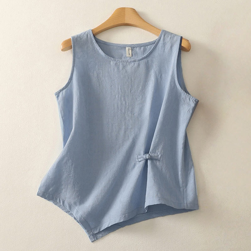 Buddha Stones Summer Solid Color Sleeveless Women's Cotton Linen Vest Waistcoat - LightSteelBlue - US8-10，UK/AU12-14，EU40-42 (2XL) - image 0