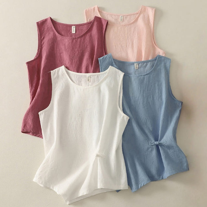 Buddha Stones Summer Solid Color Sleeveless Women's Cotton Linen Vest Waistcoat - image 18