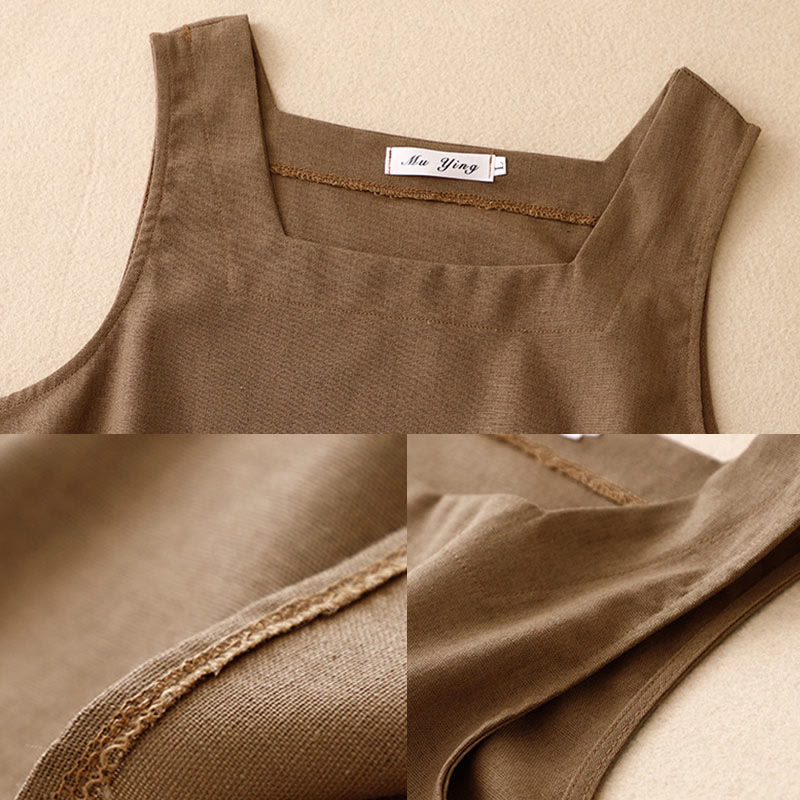 Buddha Stones Summer Square Collar Women's Cotton Linen Sleeveless Vest - image 3