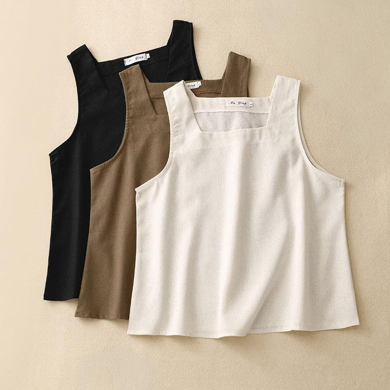 Buddha Stones Summer Square Collar Women's Cotton Linen Sleeveless Vest - image 15