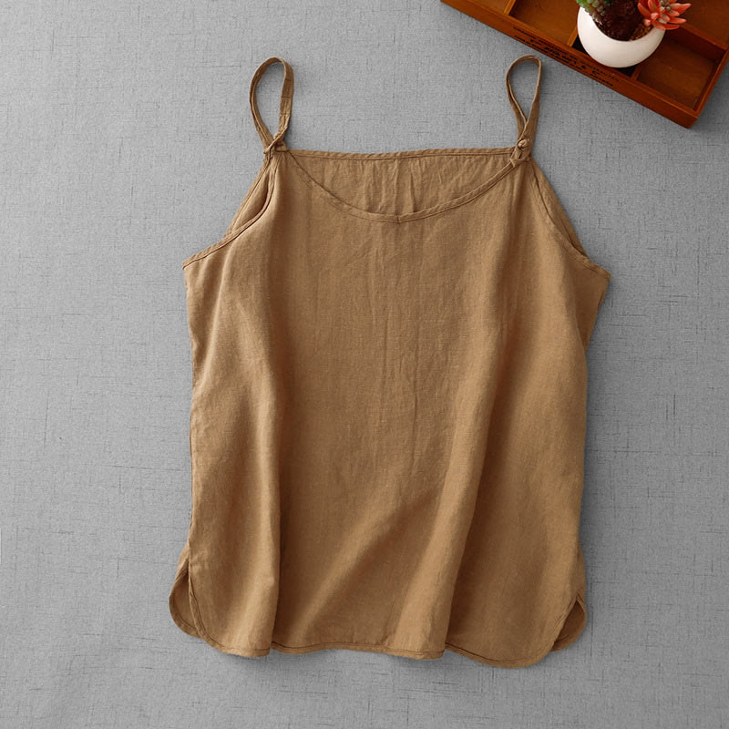 Buddha Stones Summer Plain Adjustable Strap Design Women's Cotton Linen Vest Waistcoat - image 20
