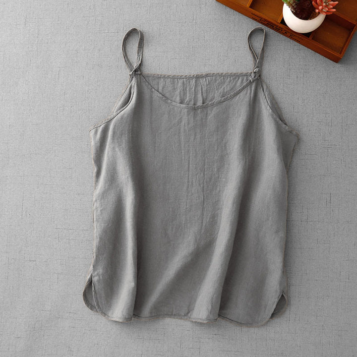 Buddha Stones Summer Plain Adjustable Strap Design Women's Cotton Linen Vest Waistcoat - image 15