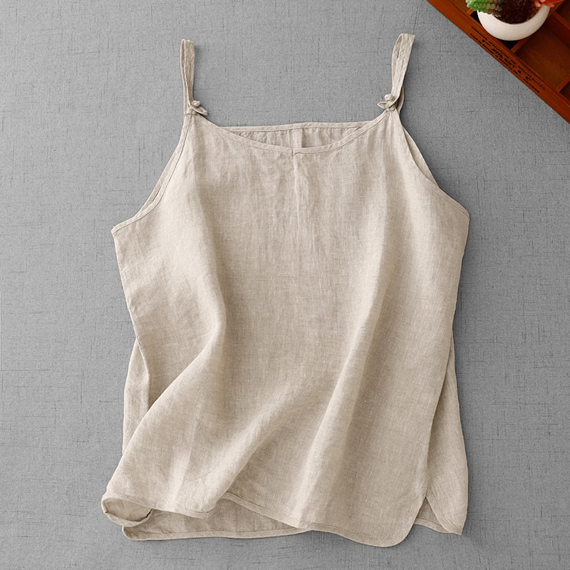 Buddha Stones Summer Plain Adjustable Strap Design Women's Cotton Linen Vest Waistcoat - image 1