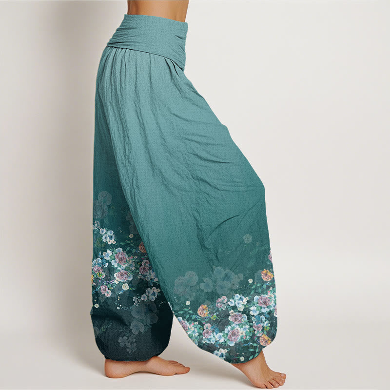 Buddha Stones Colorful Rose Flowers Design Women's Elastic Waist Harem Pants - image 8