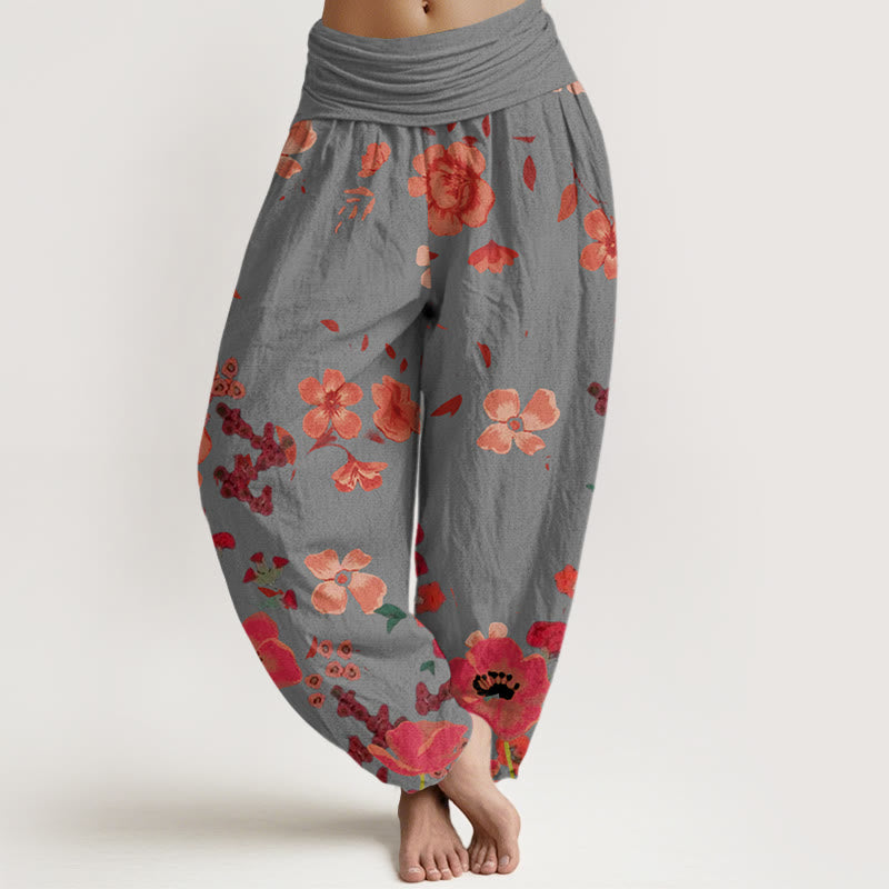Buddha Stones Red Flowers Common Poppy Design Women's Elastic Waist Harem Pants - LightGrey - US22，UK/AU26，EU54 (6XL) - image 4
