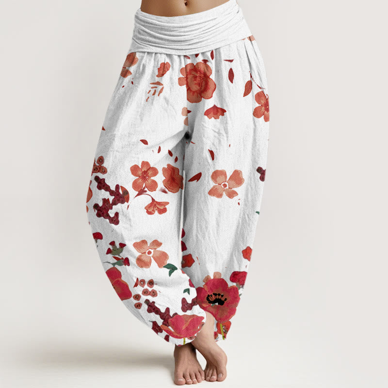 Buddha Stones Red Flowers Common Poppy Design Women's Elastic Waist Harem Pants - Beige - US22，UK/AU26，EU54 (6XL) - image 7