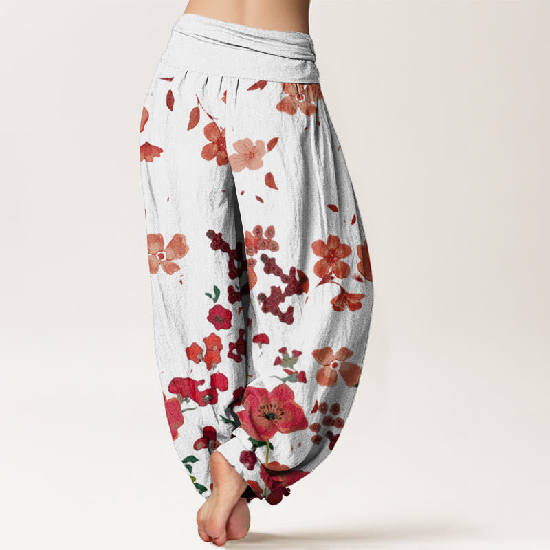 Buddha Stones Red Flowers Common Poppy Design Women's Elastic Waist Harem Pants - image 8
