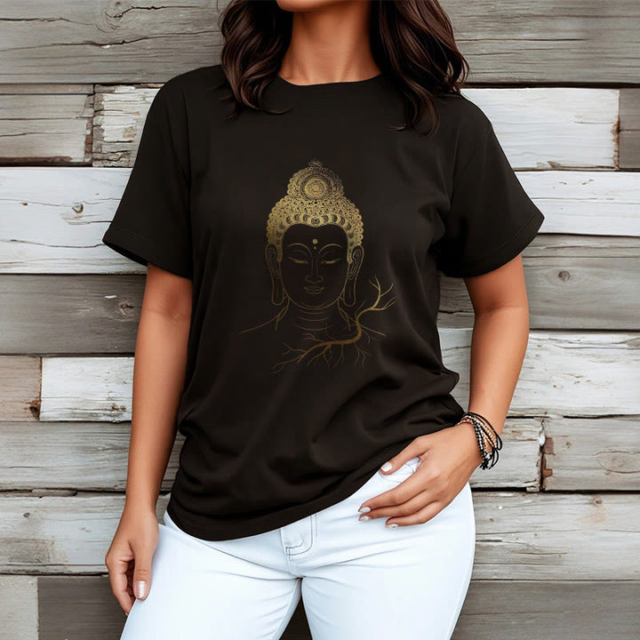 Buddha Stones Golden Meditation Buddha Head Tee T-shirt - image 3