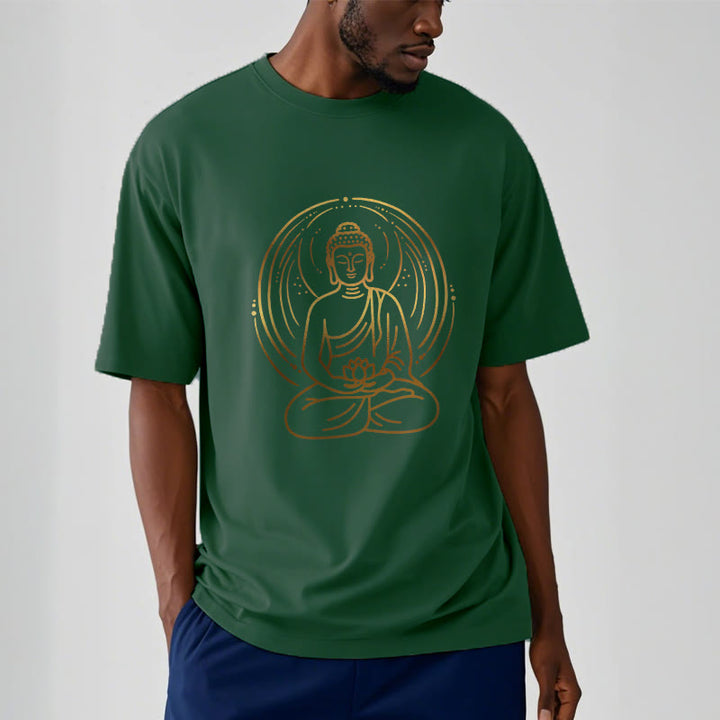 Buddha Stones Golden Meditation Buddha Halo Holding A Lotus Flower Tee T-shirt - image 1
