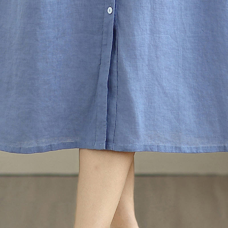 Buddha Stones Plain Single Breasted Pleated Design Sleeveless Cotton Linen Midi Dress - image 28