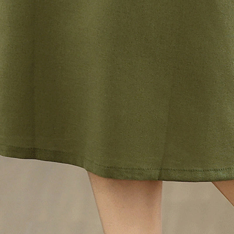 Buddha Stones Casual Plain Color Button Back Design Sleeveless Cotton Linen Midi Dress With Pockets