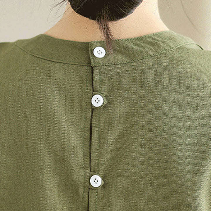 Buddha Stones Casual Plain Color Button Back Design Sleeveless Cotton Linen Midi Dress With Pockets