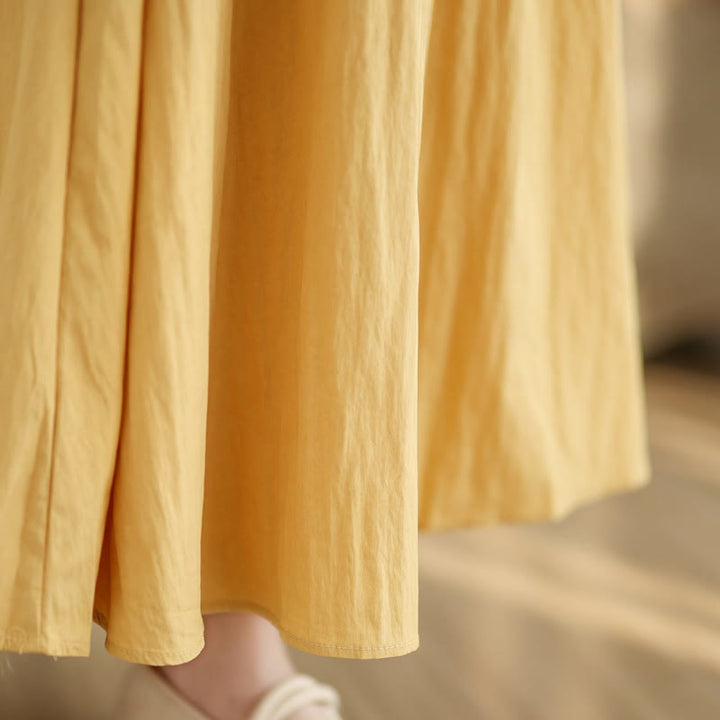 Buddha Stones Summer Casual Plain Pleated Design Sleeveless Crew Neck Cotton Midi Dress With Pockets - image 13