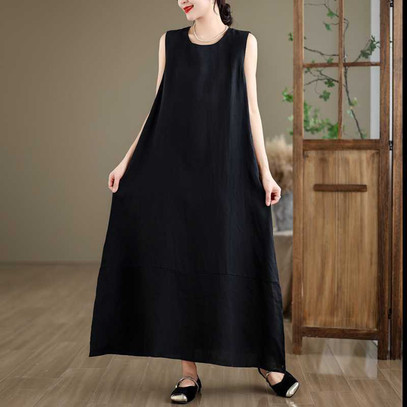 Buddha Stones Spring Plain Irregular Sleeveless Midi Dress With Pockets - image 13