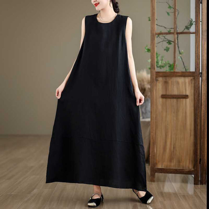 Buddha Stones Spring Plain Irregular Sleeveless Midi Dress With Pockets - image 13