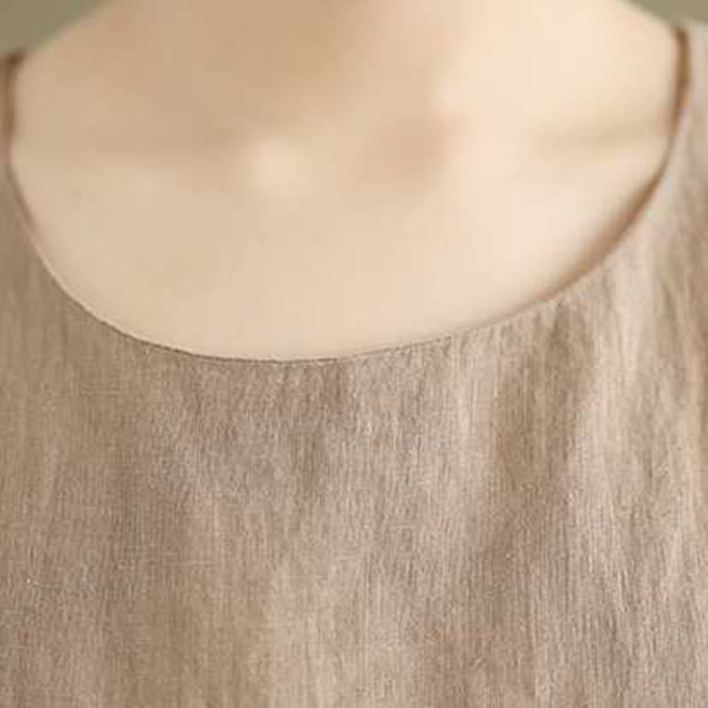 Buddha Stones Casual Spring Plain Irregular Sleeveless Cotton Linen Midi Dress With Pockets - image 7