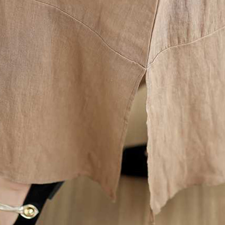 Buddha Stones Spring Plain Irregular Sleeveless Cotton Linen Midi Dress With Pockets - image 9