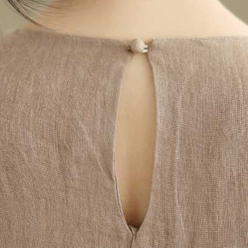 Buddha Stones Casual Spring Plain Irregular Sleeveless Cotton Linen Midi Dress With Pockets - image 8