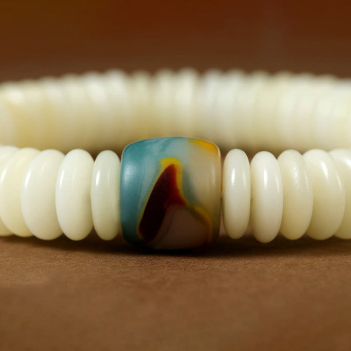 Buddha Stones Natural White Bodhi Seed Stone Wisdom Tassel Bracelet - image 3