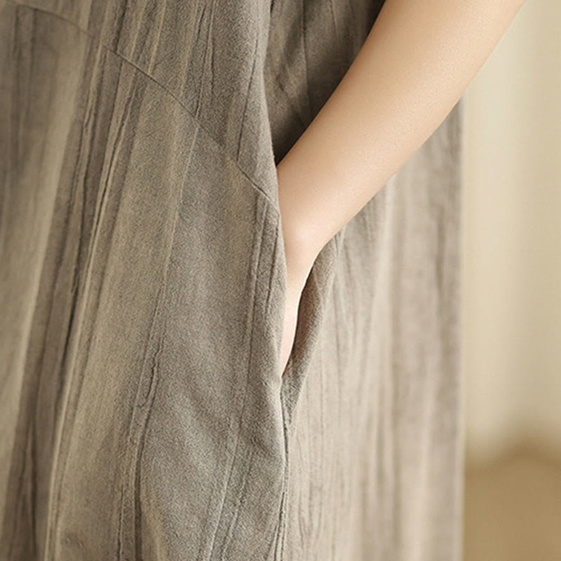 Buddha Stones Casual Tie Dye Chinese Frog-Button Ramie Linen Midi Dress With Pockets - image 17