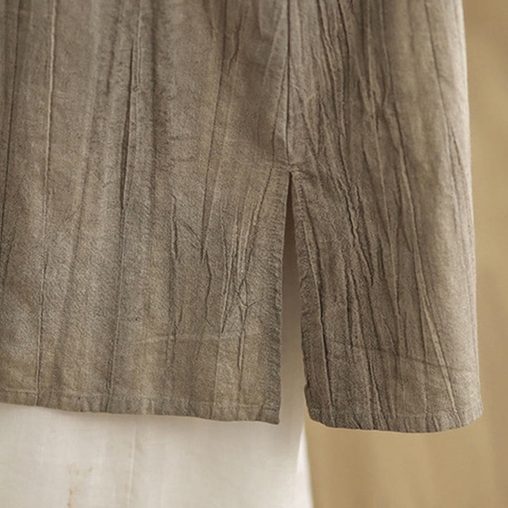 Buddha Stones Casual Tie Dye Chinese Frog-Button Ramie Linen Midi Dress With Pockets - image 18