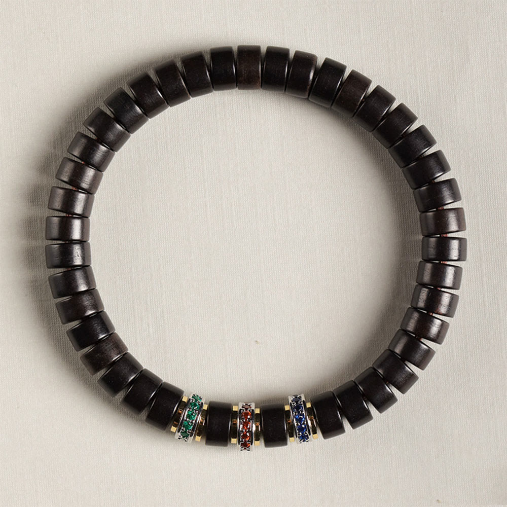 Buddha Stones Ebony Wood Small Leaf Red Sandalwood Zircon Peace Bracelet