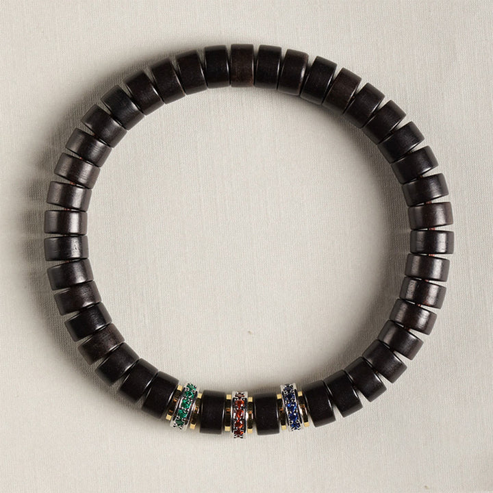 Buddha Stones Ebony Wood Small Leaf Red Sandalwood Zircon Peace Bracelet