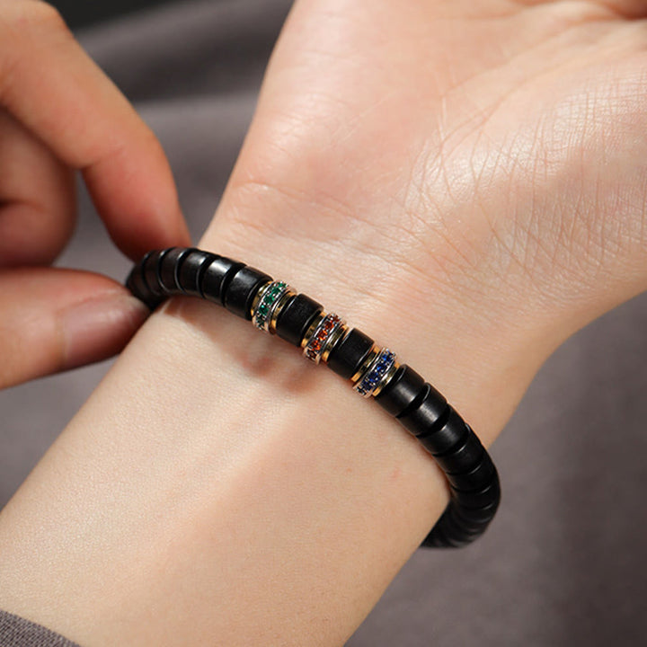 Buddha Stones Ebony Wood Small Leaf Red Sandalwood Zircon Peace Bracelet